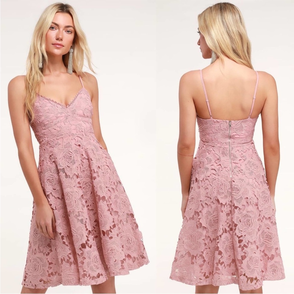 Lulu's Nora Lee Dusty Rose Sleeveless Lace Midi Dress